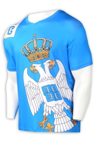T1016 A large number of customized blue short-sleeved T-shirts are designed for sublimation. The whole printed V-neck T-shirts are sublimated. T-shirts are sublimated. Supplier, DEJAN, USA